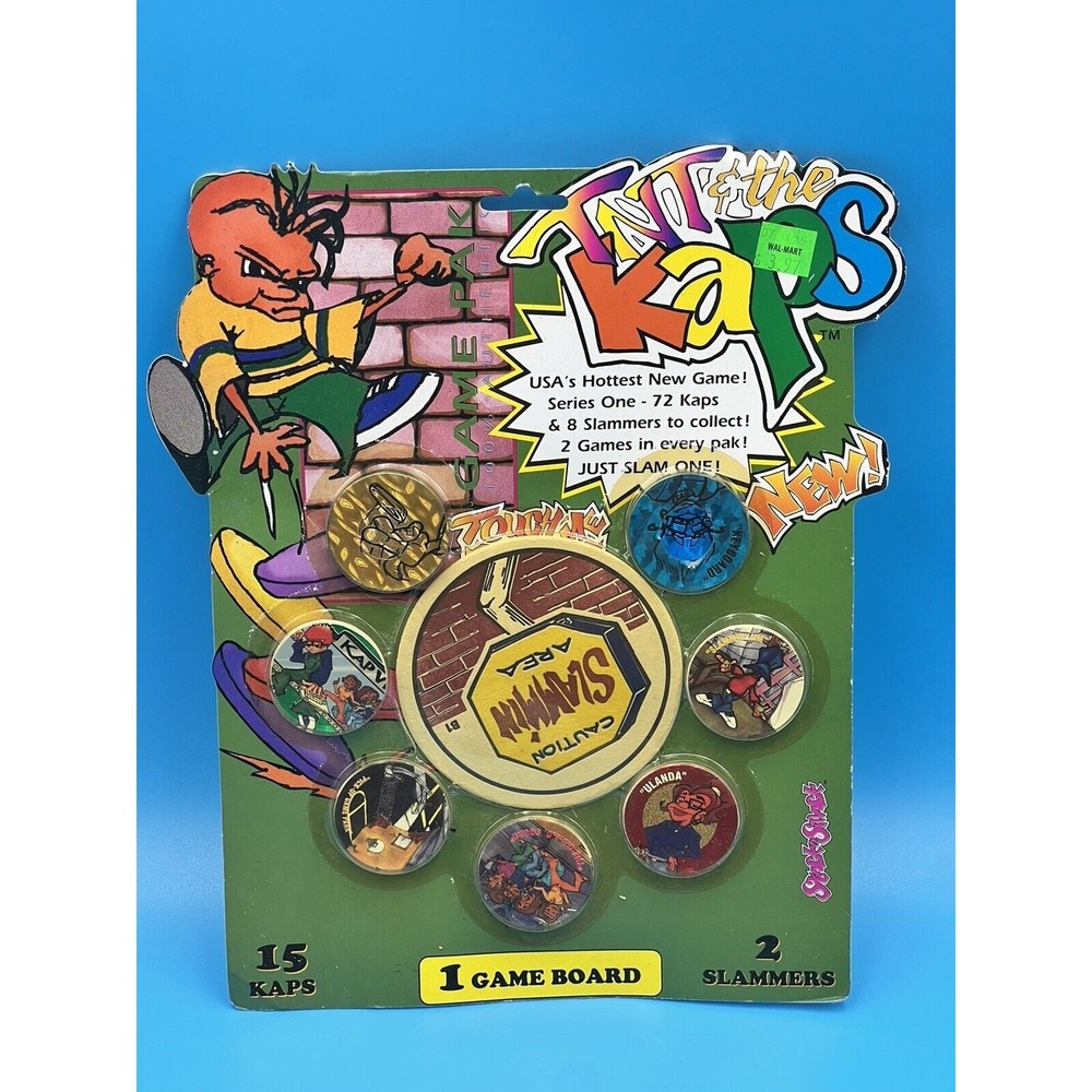 Vintage 1990s TNT & the Kaps Slamopolis Pog Cap Game Set - Sealed On Card